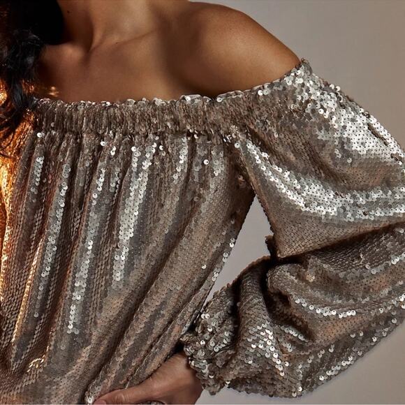 Mare Mare x Anthropologie Calliope Gold Sequined Midi Dress Medium NEW - Picture 2 of 13